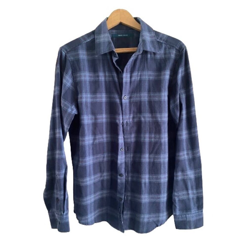 Perry Ellis Mens Blue Plaid‎ Lightweight Flannel Button Up Sz S